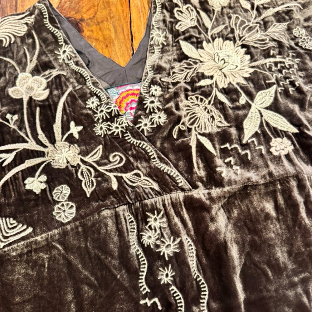 Johnny Was Velvet Tunic Dress - Dark Brown embroidered - XS - Picture 10 of 12